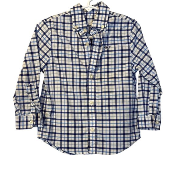 Vineyard Vines Boys On the Go Performance Blue Plaid Button Down Shirt 2T Brrr - Picture 1 of 5